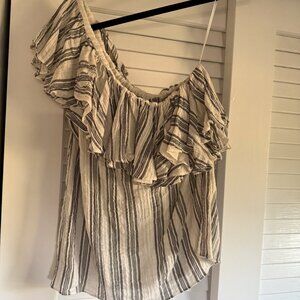 LoveShackFancy Tanya cotton stripe one shoulder blouse Size Med